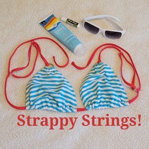 Bikini top! Blue & white stripe w/red strappy strings sz: M